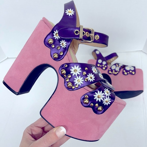 Dolls Kill Shoes - DollsKill Sugar Thrillz Jackie Pink & Purple 70s Platforms Size 5